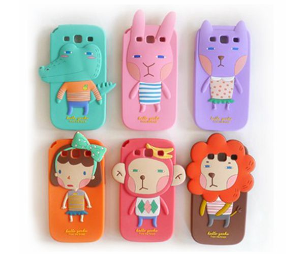 卡通動物硅膠手機殼，全包防摔手機套-硅膠套